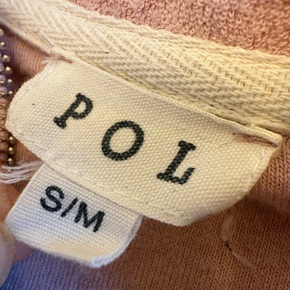 POL Pink Cream Striped Terry Cloth Quarter Zip Short‎ Sleeve Top S/M - Picture 4 of 6